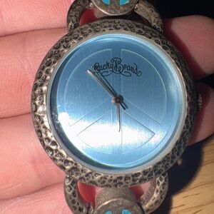 ✨ Lucky Brand Boho Peace Sign Bracelet Watch – Turquoise & Silver Tone